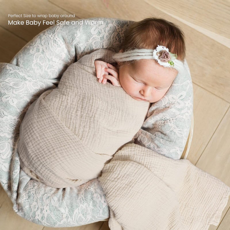 Lulu moon lulumoon Muslin Swaddle Blanket Baby - Cotton Swaddling Blanket Soft Baby Receiving Blankets Neutral 2Pack(Olive) - Image 2